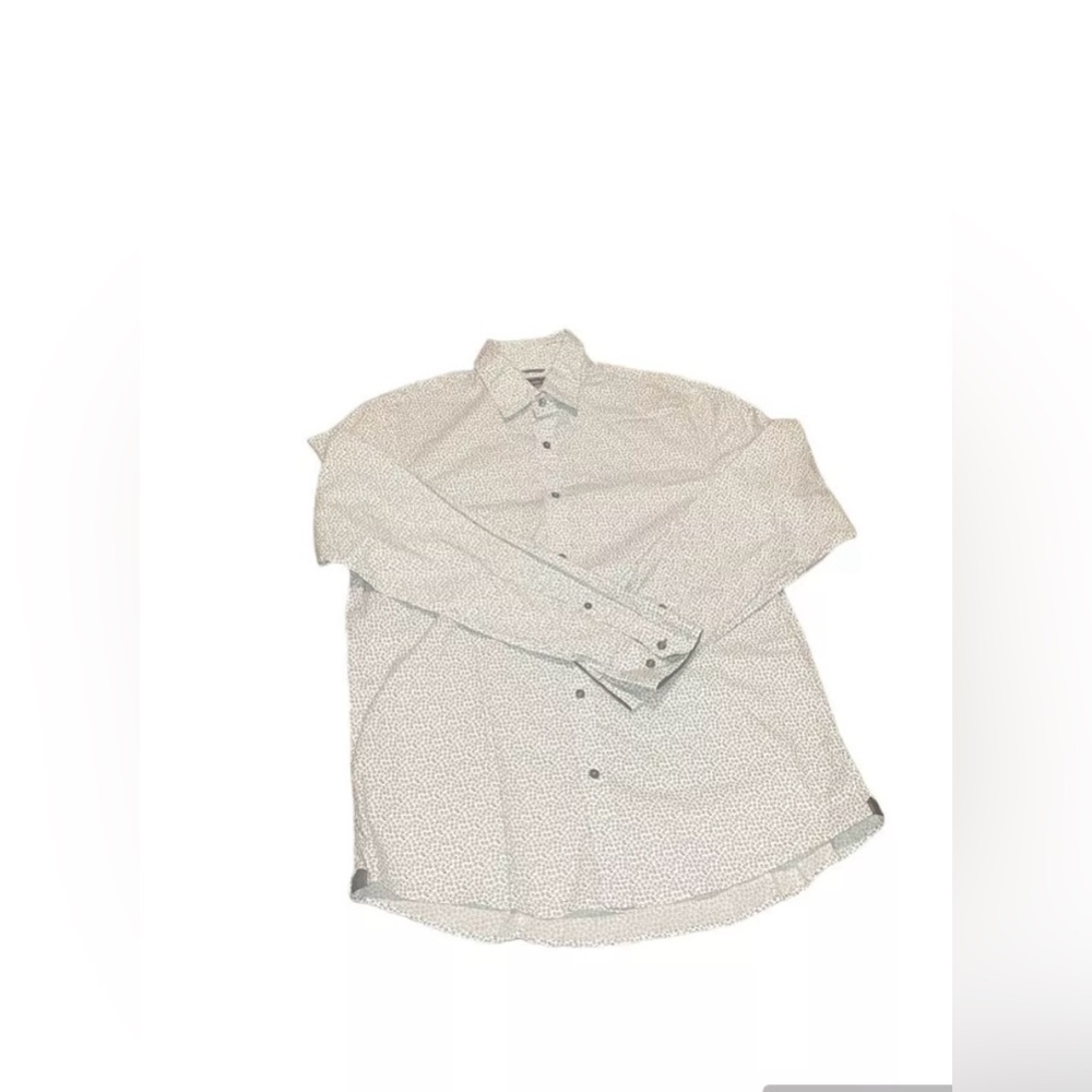 Michael Kors Trim Stretch button up shirt Men’s Size Large Color White + Gray